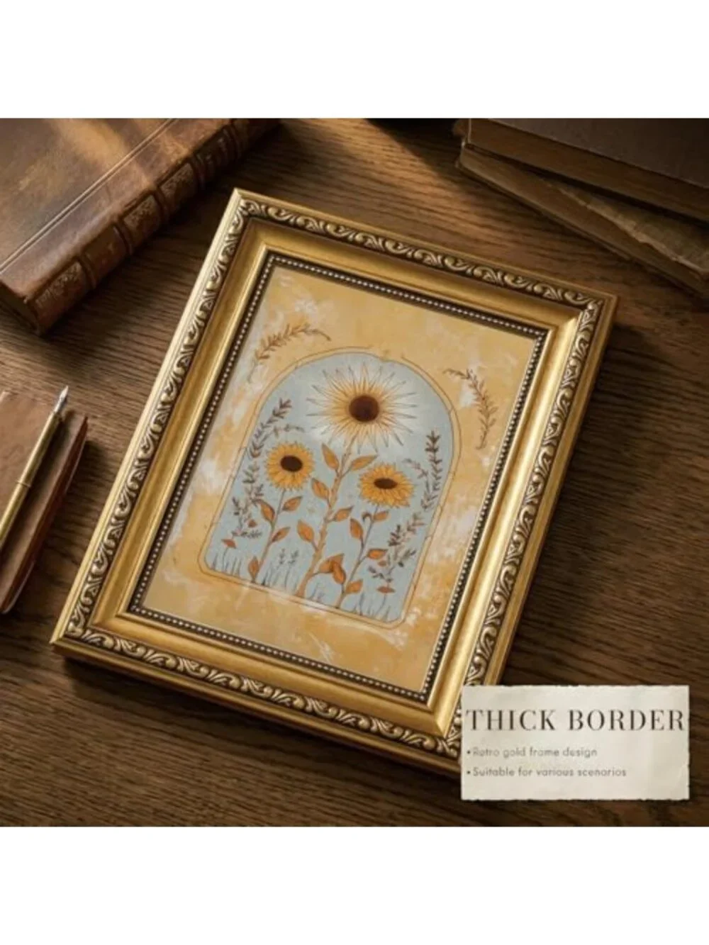Vintage Yellow Sunflower Wall Art | Gold Framed Boho Botanical Decor
